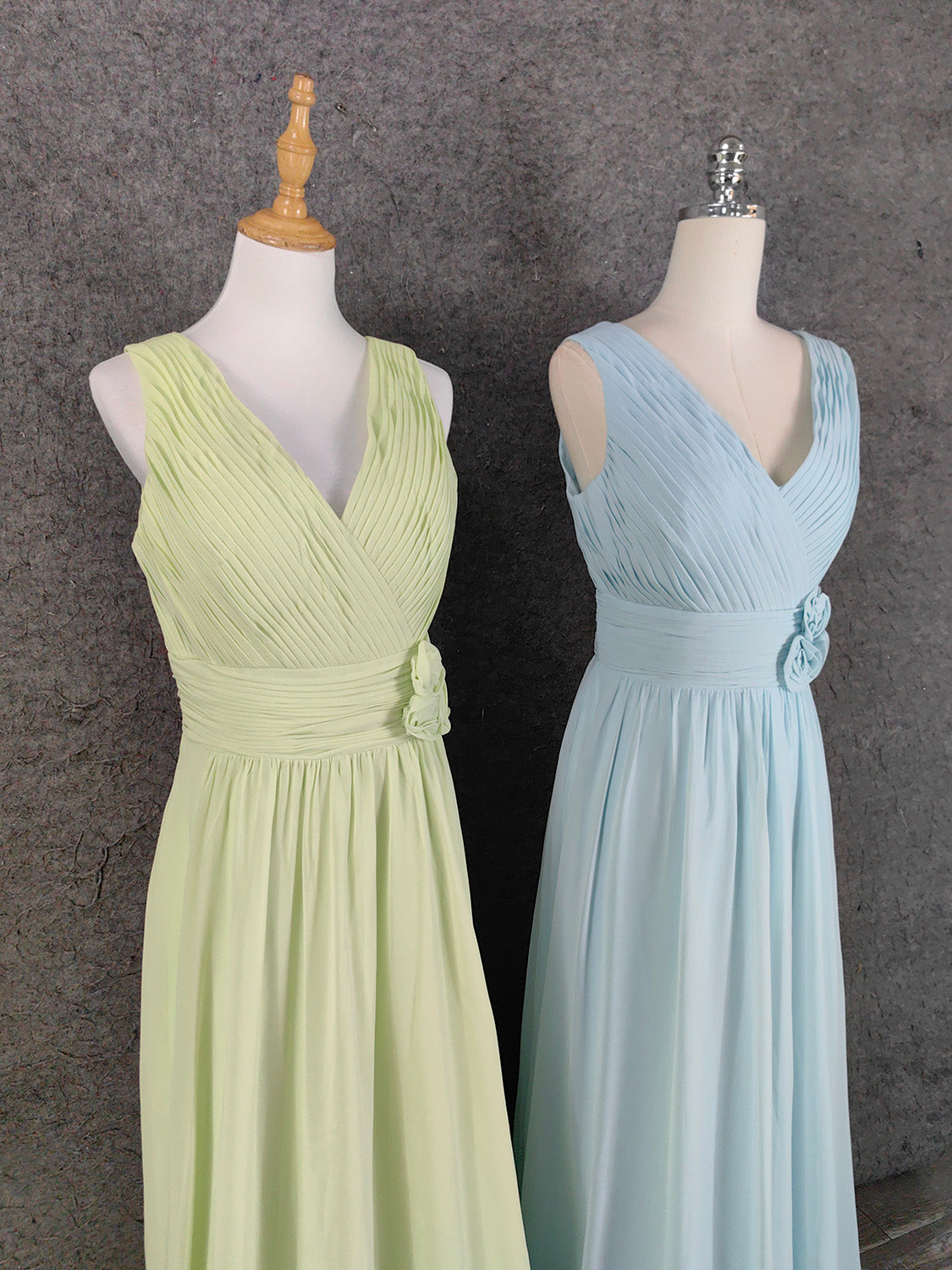 Elegant Light Green A-Line V-Neck Sleeveless Ruffled Chiffon Long Formal Prom Dress