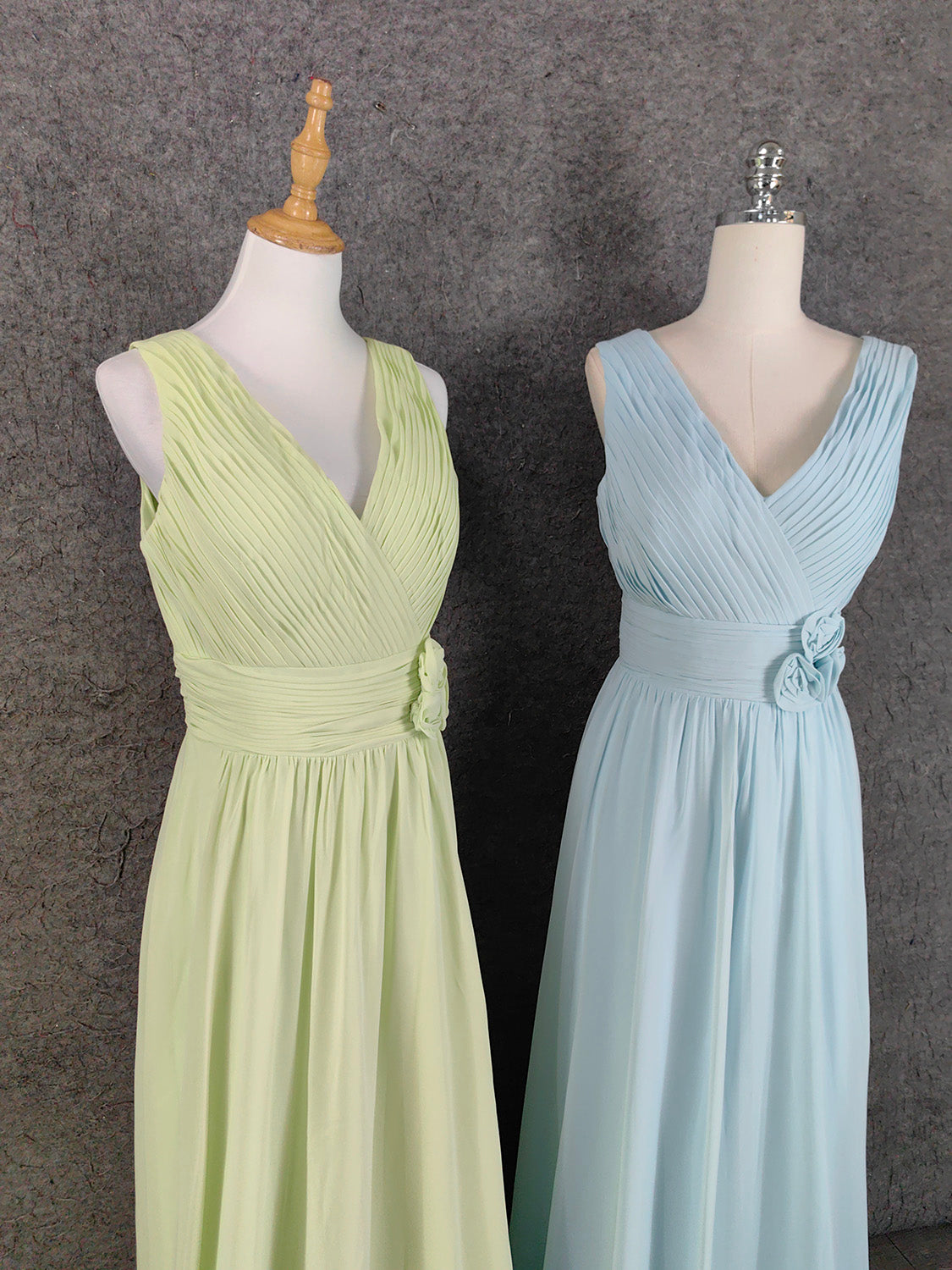 Elegant Light Green A-Line V-Neck Sleeveless Ruffled Chiffon Long Formal Prom Dress