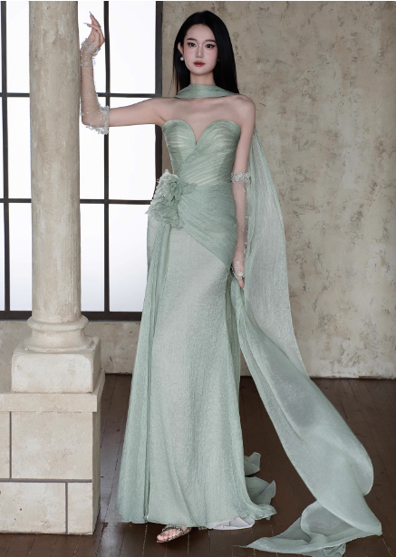 Elegant Light Mint Green Sweetheart Neck 3D Floral Split Chiffon Formal Prom Dress Secondary image