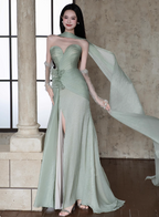 Elegant Light Mint Green Sweetheart Neck 3D Floral Split Chiffon Formal Prom Dress