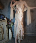 Elegant Light Pink Mermaid Beaded Layered Ruffled Satin Formal Prom Dress