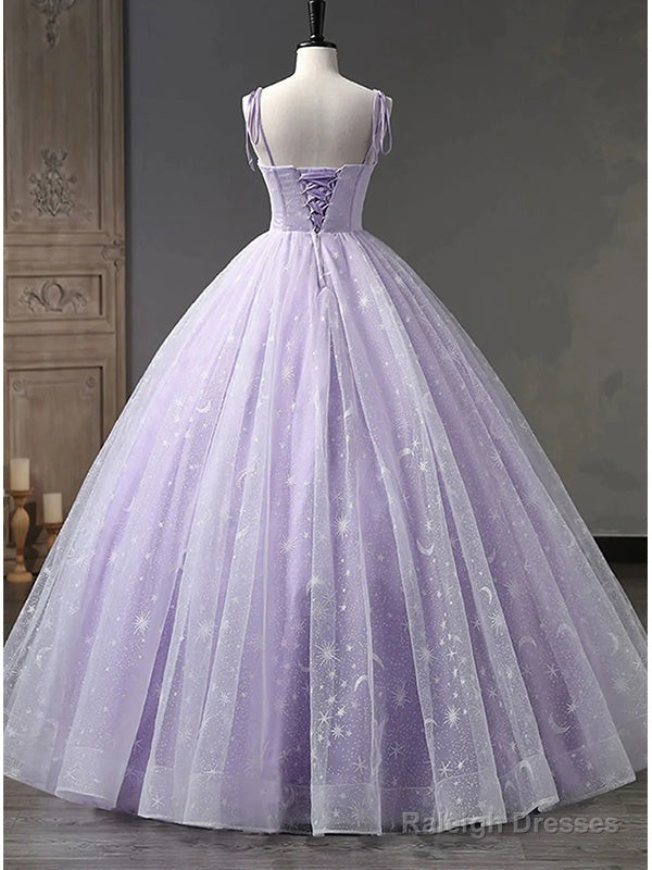 Elegant Light Purple A-Line Tulle Straps Long Prom Dress Evening Dress, Secondary image