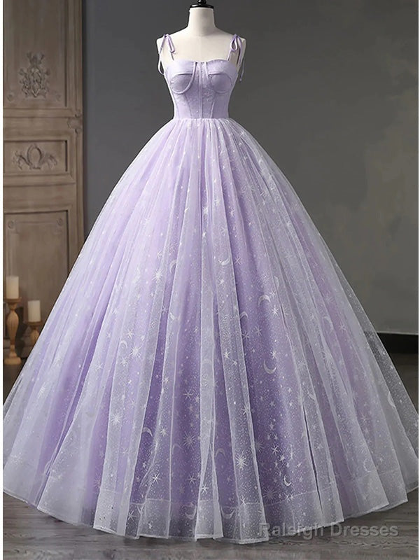 Elegant Light Purple A-Line Tulle Straps Long Prom Dress Evening Dress, Main image
