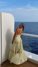 2026 New A-Line Spaghetti Strap Embroidered Light Yellow Satin Prom Dresses Outfits