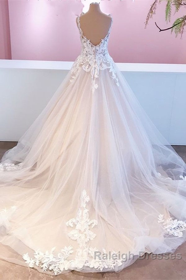 Elegant Long A Line Appliques Lace Tulle Sweetheart Backless Wedding Dresses Secondary image
