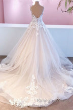 Elegant Long A Line Appliques Lace Tulle Sweetheart Backless Wedding Dresses