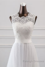 Elegant Long A Line Jewel Tulle Appliques Lace Wedding Dresses