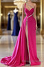 Elegant Long A-line One Shoulder Sweetheart Sleeveless Satin Prom Dress With Slit