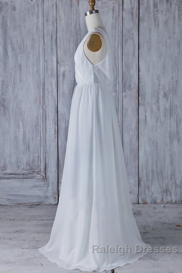 Elegant Long A Line Ruffle Lace Chiffon Wedding Dresses