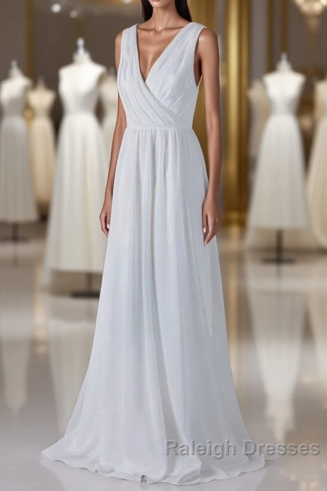 Elegant Long A Line Ruffle Lace Chiffon Wedding Dresses