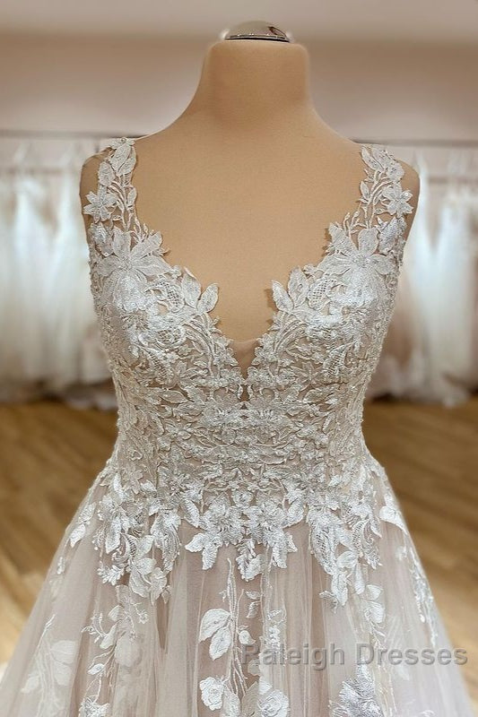 Elegant Long A Line Sweetheart Appliques Lace Tulle Wedding Dresses