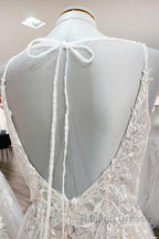 Elegant Long A Line V Neck Sleeveless Ruffles Backless Wedding Dresses