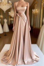 Elegant Long Champagne High Split Prom Dress