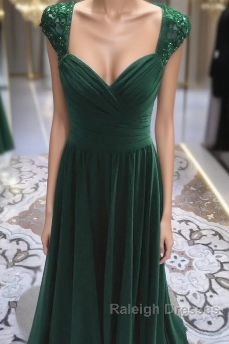 Elegant Long Chiffon Backless Bridesmaid Dresses Lace Cap Sleeves Main image