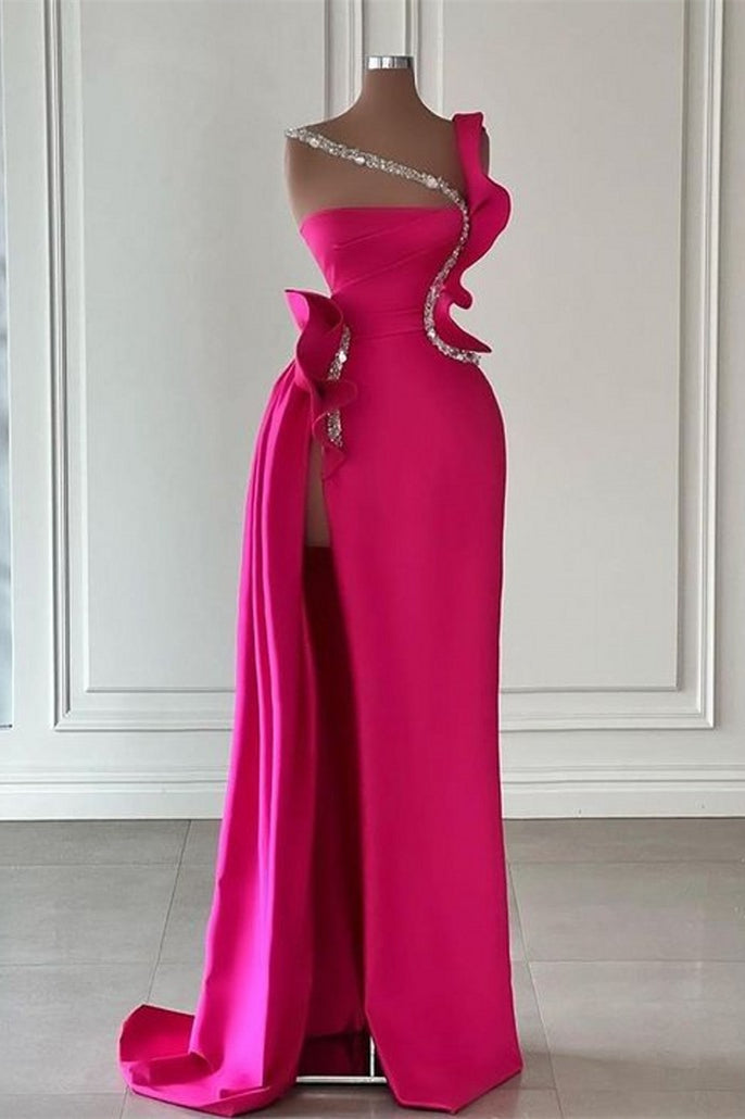 Elegant Long Glitter Sleeveless Front Split Long Prom Dresses With Ruffles Long Main image