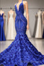 Elegant Long Mermaid Halter Satin Lace Backless Prom Dresses