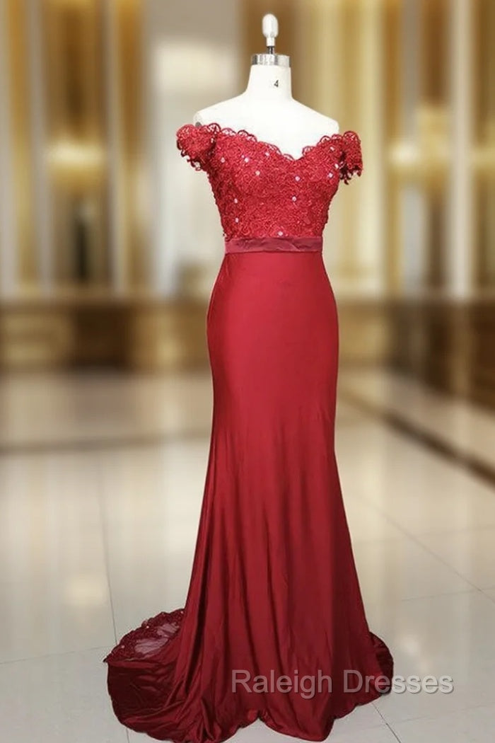 Elegant Long Mermaid Spandex Off Shoulder Party Dress, Wine Red Bridesmaid Dress Main image