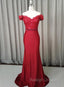 Elegant Long Mermaid Spandex Off Shoulder Party Dress, Wine Red Bridesmaid Dress