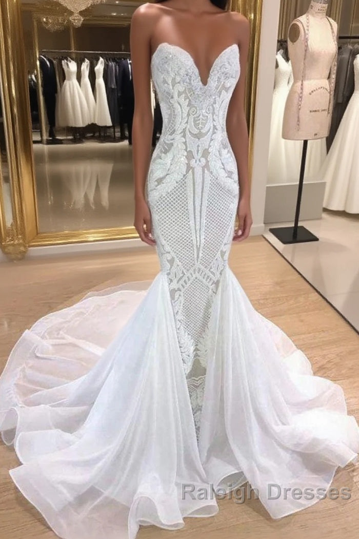 Elegant Long Mermaid Sweetheart Sequins Wedding Dresses Main image