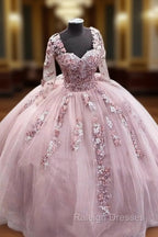 Elegant Long Sleeves Quinceanera Dresses Ball Gown With 3D Flowers