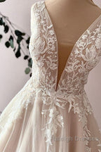 Elegant Long Sweetheart A Line Tulle Appliques Lace Wedding Dresses