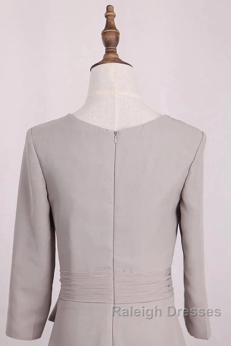 Elegant Mermaid 3/4 Long Sleeved Chiffon Bra With Belt Bride Mother Of The Bride Dress
