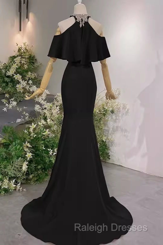 Elegant Mermaid Black Long Prom Dresses Formal Evening Dress