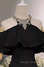 Elegant Mermaid Black Long Prom Dresses Formal Evening Dress