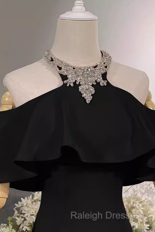 Elegant Mermaid Black Long Prom Dresses Formal Evening Dress