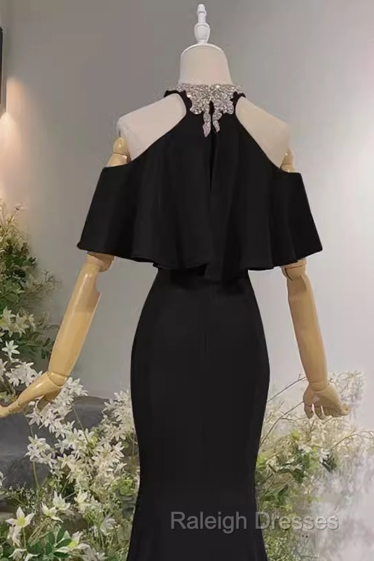 Elegant Mermaid Black Long Prom Dresses Formal Evening Dress