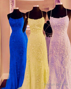 Elegant Mermaid Lace Prom Dresses Open Back