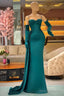Elegant Mermaid Long Dark Green Spaghetti Straps Prom Dress With Ruffles