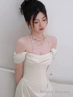 Elegant Mermaid Off The Shoulder Ivory Wedding Dresses With Train Bridal Gown