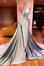 Elegant Mermaid One Shoulder Satin Long Prom Dresseses
