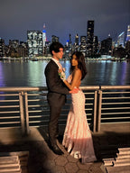 Elegant Mermaid Pink Lace Prom Dresses Formal Evening Dress