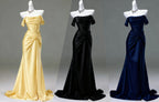 Elegant Pleated Satin Prom Mermaid Prom Dresses Fahsion Graudation Prom Dress With Off-The-Shoulder
