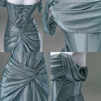 Elegant Pleated Satin Prom Mermaid Prom Dresses Fahsion Graudation Prom Dress With Off-The-Shoulder