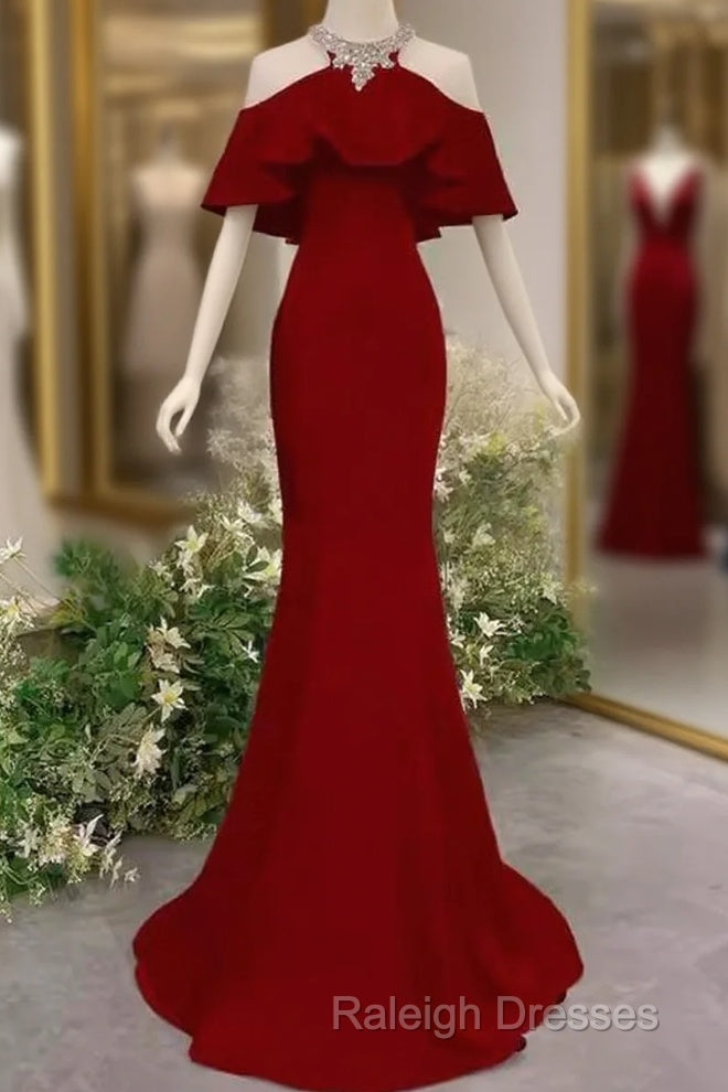 Elegant Mermaid Red Prom Dress Long Prom Dresses