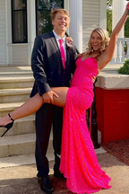 Elegant Mermaid Sequin Pink Prom Dress Long Prom Dresses