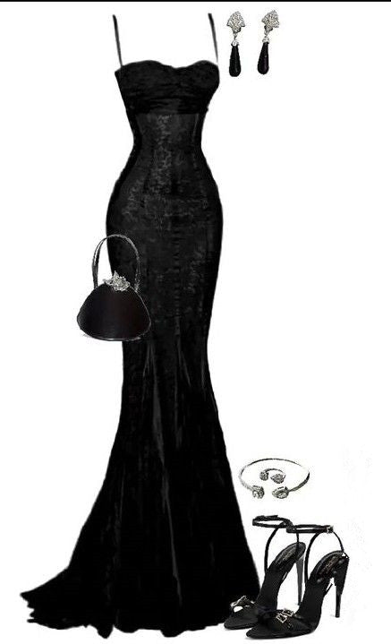 Elegant Mermaid Spaghetti Straps Black Lace Prom Dresses Long Birthday Outfits