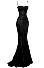 Elegant Mermaid Spaghetti Straps Black Lace Prom Dresses Long Birthday Outfits