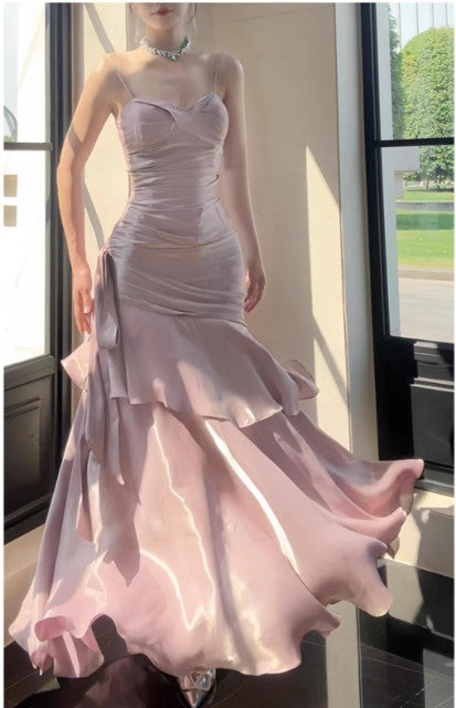 Elegant Mermaid Spaghetti Straps Blue Satin Prom Dress Long Prom Dresses 21St Birthday Outfits Graduation Dress