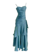 Elegant Mermaid Spaghetti Straps Blue Satin Prom Dress Long Prom Dresses 21St Birthday Outfits Graduation Dress