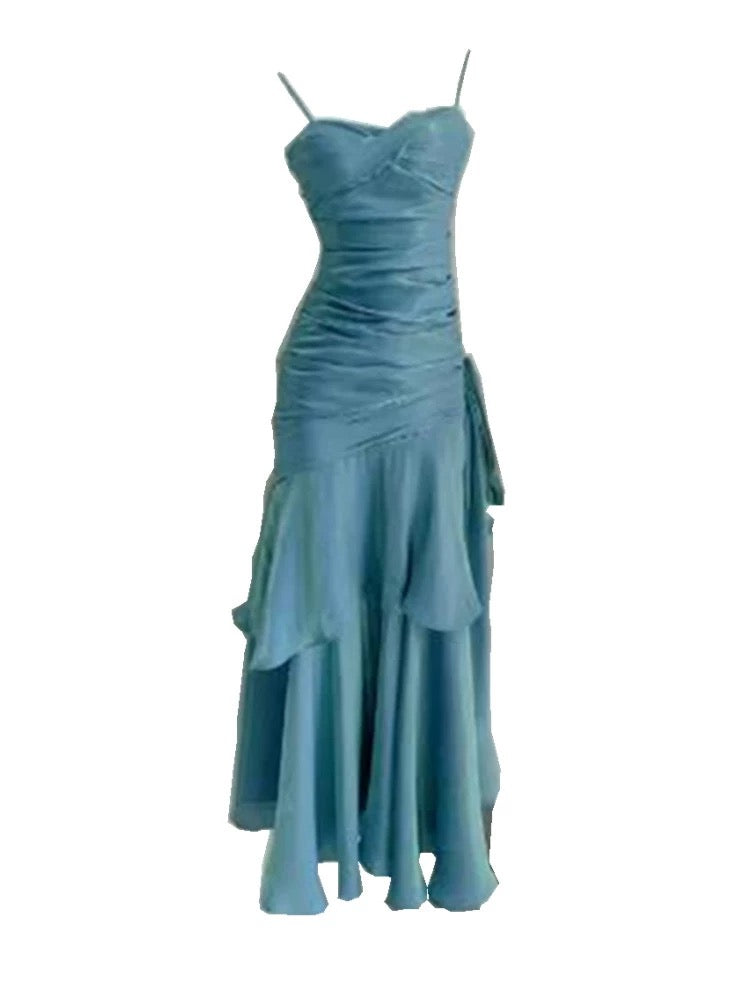 Elegant Mermaid Spaghetti Straps Blue Satin Prom Dress Long Prom Dresses 21St Birthday Outfits Graduation Dress