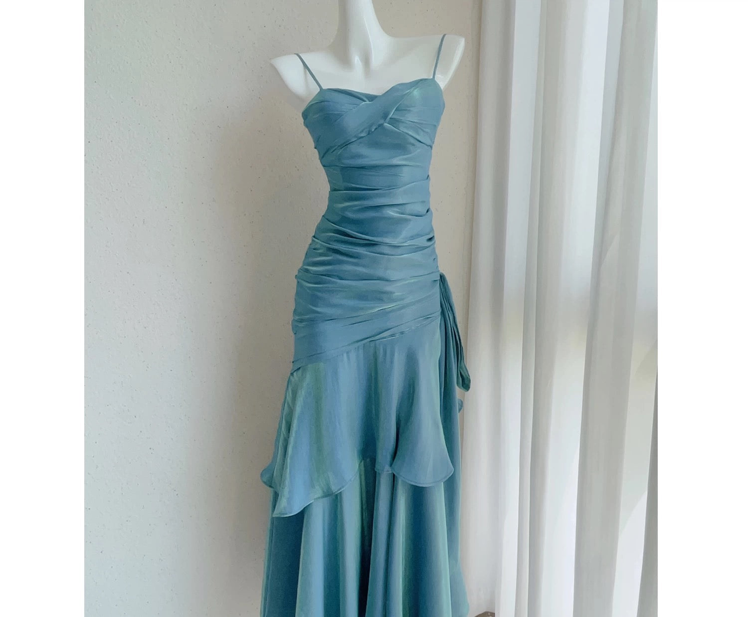 Elegant Mermaid Spaghetti Straps Blue Satin Prom Dress Long Prom Dresses 21St Birthday Outfits Graduation Dress