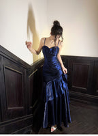 Elegant Mermaid Spaghetti Straps Blue Satin Prom Dress Long Prom Dresses 21St Birthday Outfits Graduation Dress