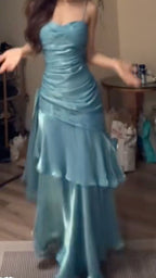 Elegant Mermaid Spaghetti Straps Blue Satin Prom Dress Long Prom Dresses 21St Birthday Outfits Graduation Dress