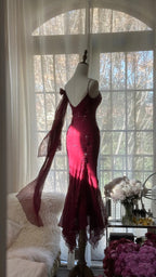 Elegant Mermaid Spaghetti Straps Burgundy Chiffon Prom Dresses Inspiration Trending Evening Gowns Formal Party Prom Dress