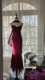 Elegant Mermaid Spaghetti Straps Burgundy Chiffon Prom Dresses Inspiration Trending Evening Gowns Formal Party Prom Dress