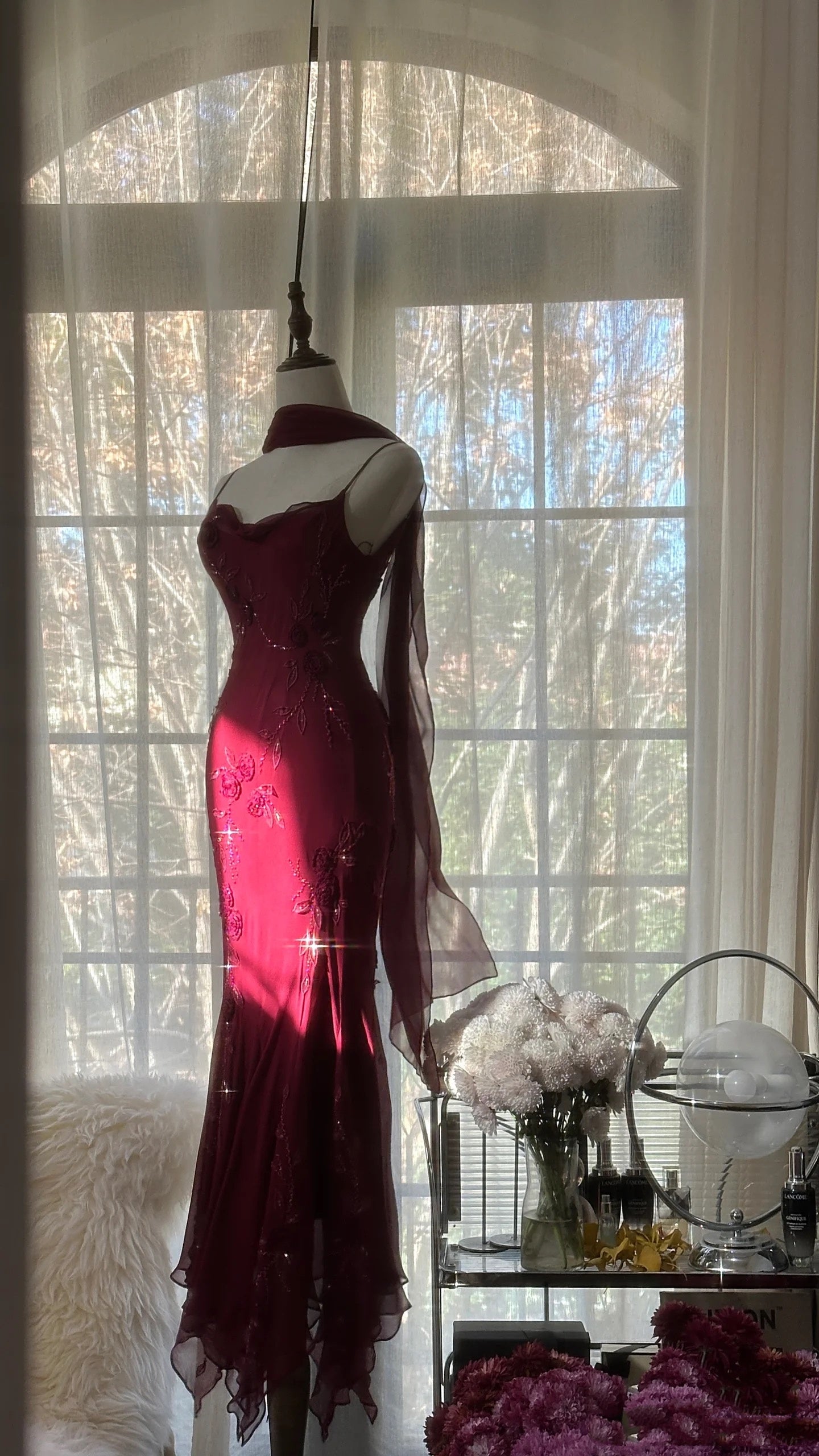 Elegant Mermaid Spaghetti Straps Burgundy Chiffon Prom Dresses Inspiration Trending Evening Gowns Formal Party Prom Dress